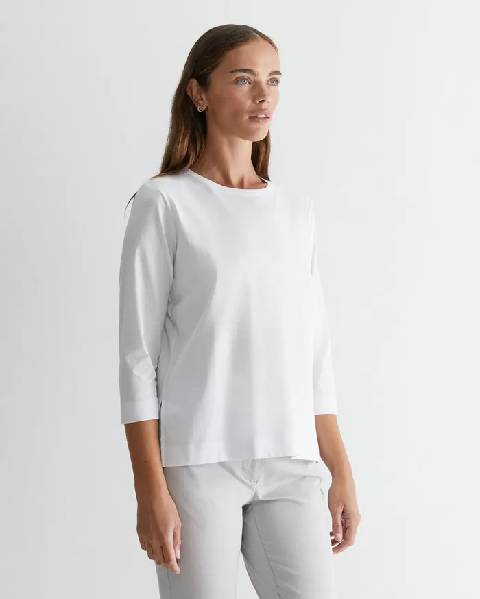 Women Sportscraft Tops and Tees Cotton Crew 3 Quarter Sleeve TShirt White