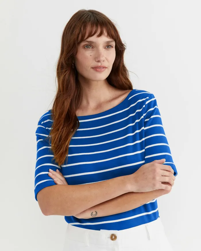 Women Sportscraft Tops and Tees Heidi Boat Neck Half Sleeve Tee Bluewhite