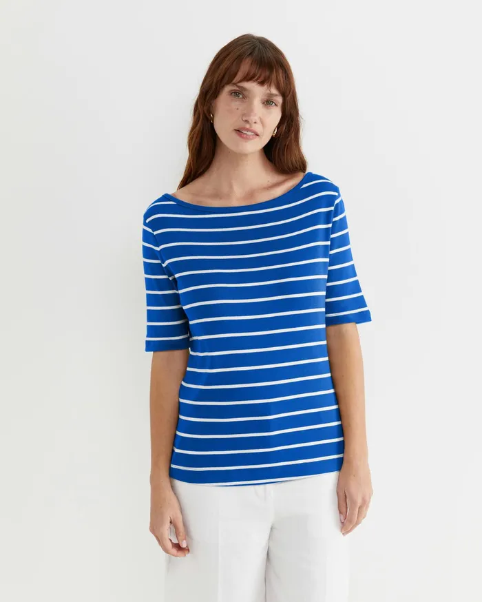 Women Sportscraft Tops and Tees Heidi Boat Neck Half Sleeve Tee Bluewhite