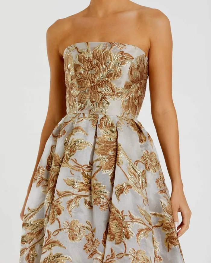 Women Strapless Brocade Midi Dress with Pockets Bronze Best Sellers Mac Duggal Women Strapless Brocade Midi Dress with Pockets Bronze Best Sellers Mac Duggal