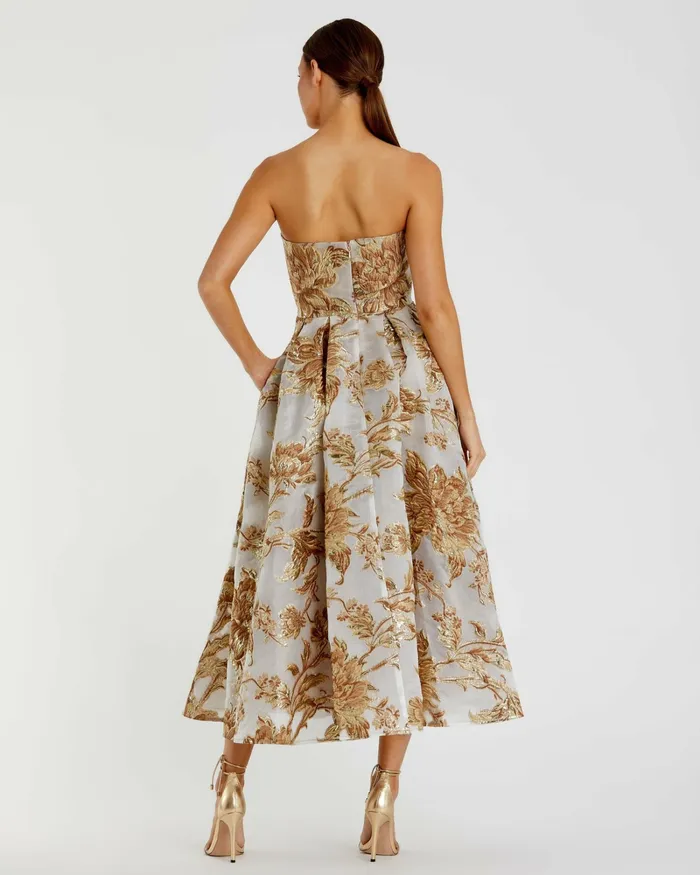 Women Strapless Brocade Midi Dress with Pockets Bronze Best Sellers Mac Duggal Women Strapless Brocade Midi Dress with Pockets Bronze Best Sellers Mac Duggal