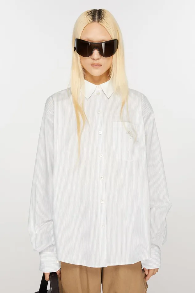 Women Stripe Shirt Olive Greenwhite Acne Studios Shirts and Blouses