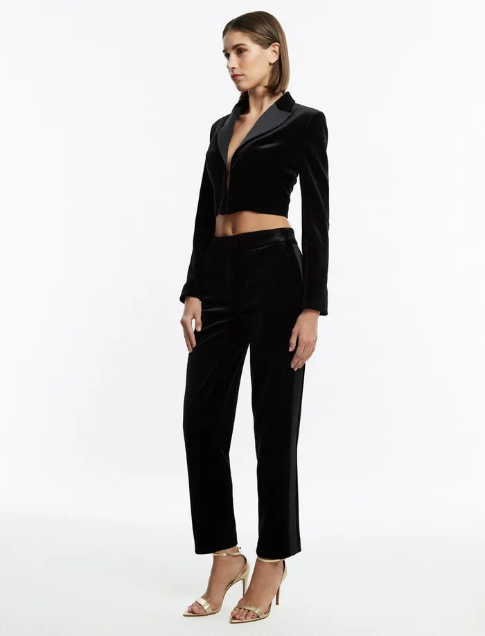 Women Suiting BCBG Maren Velvet Corset Tuxedo Jacket Black