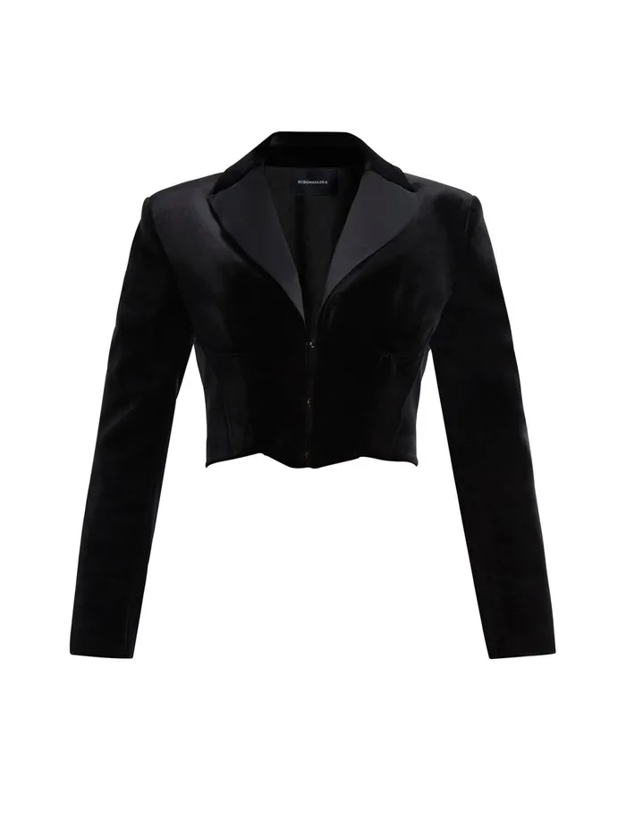 Women Suiting BCBG Maren Velvet Corset Tuxedo Jacket Black