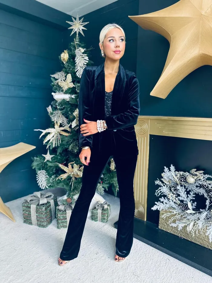 Women Suits and Blazers Canella Lane Dawson Velvet Detailed Suit Black