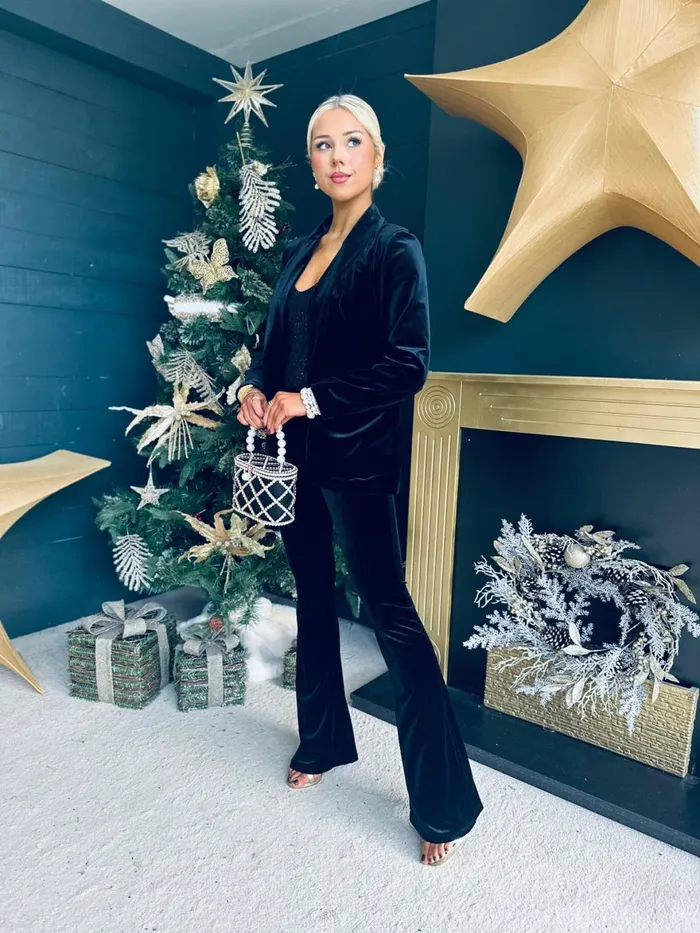 Women Suits and Blazers Canella Lane Dawson Velvet Detailed Suit Black