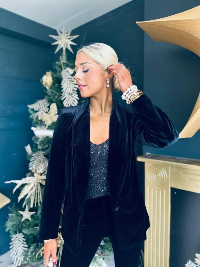 Women Suits and Blazers Canella Lane Dawson Velvet Detailed Suit Black