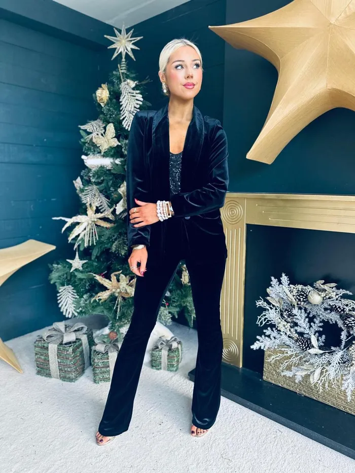Women Suits and Blazers Canella Lane Dawson Velvet Detailed Suit Black