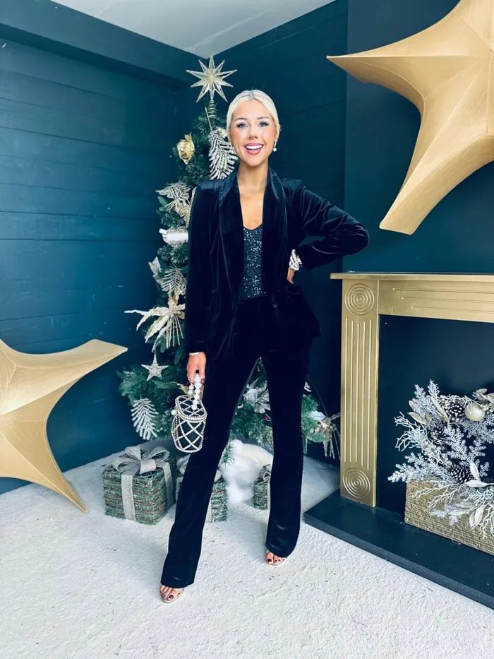 Women Suits and Blazers Canella Lane Dawson Velvet Detailed Suit Black