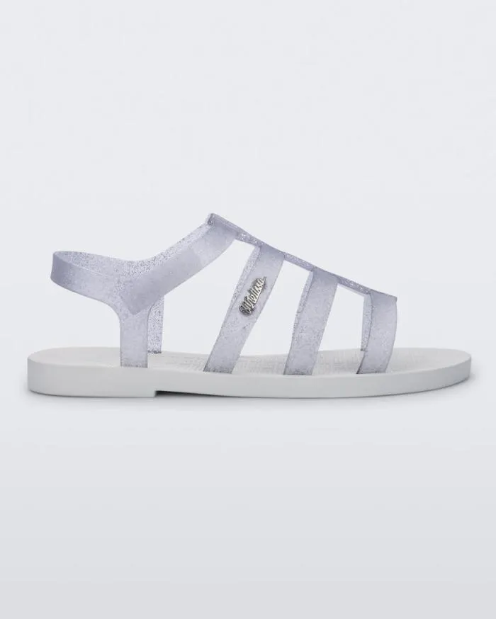 Women Sun Rodeo Whiteclear Glitter Silver Melissa Sandals