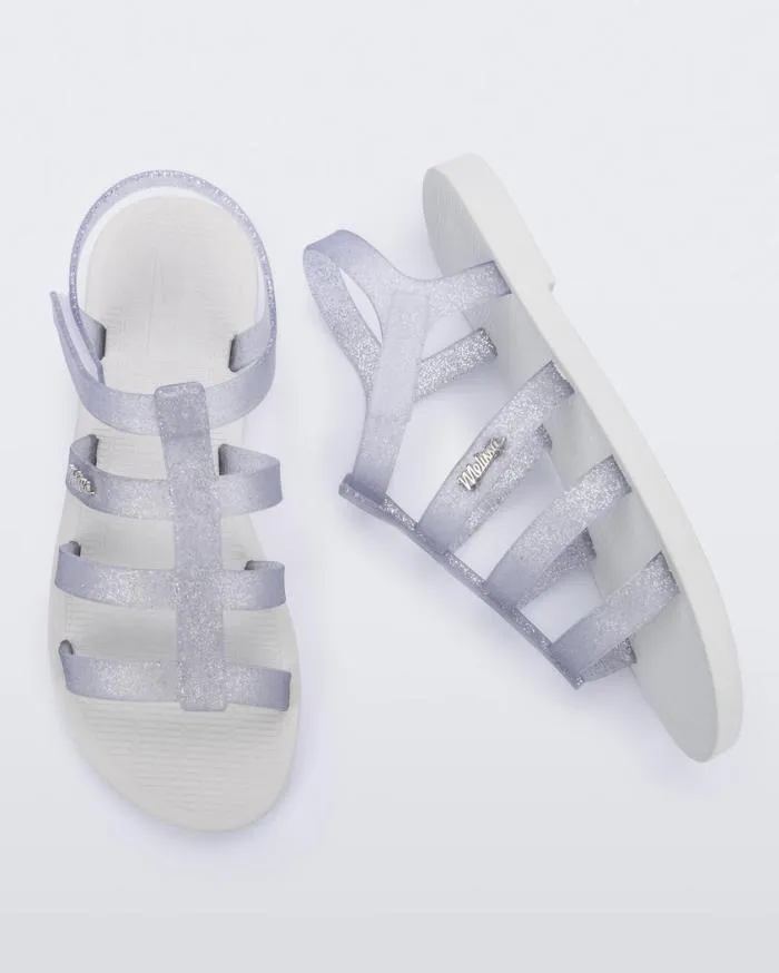 Women Sun Rodeo Whiteclear Glitter Silver Melissa Sandals