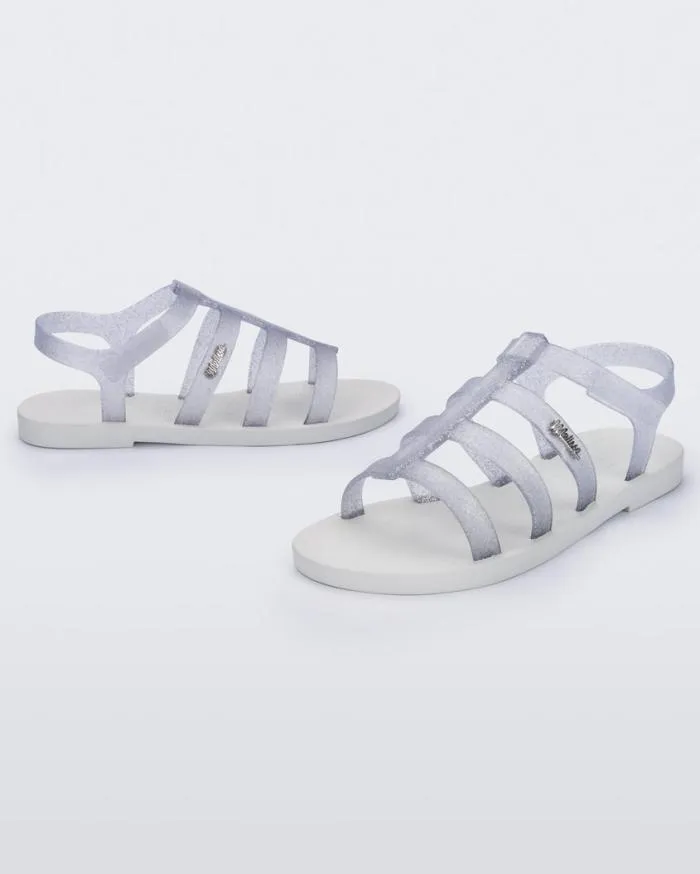Women Sun Rodeo Whiteclear Glitter Silver Melissa Sandals