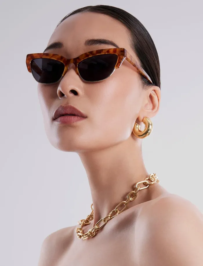 Women Sunglasses BCBG DemiGold Retro Kitten Sunglasses Honey Demi Shiny Gold