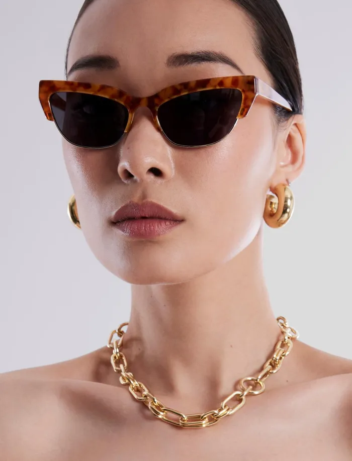 Women Sunglasses BCBG DemiGold Retro Kitten Sunglasses Honey Demi Shiny Gold
