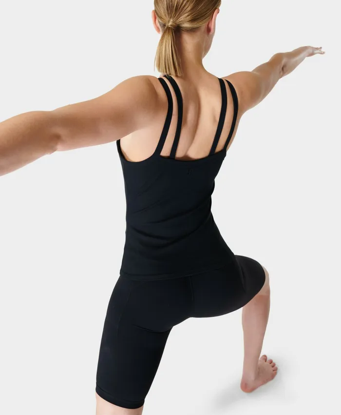 Women Super Soft Rib Twin Strap Vest Black Vest Tops Sweaty Betty