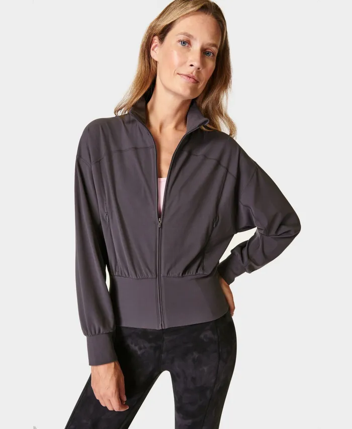 Women Super Soft Zip Up Bomber Urban Grey Jumpers Hoodies Sweaty Betty