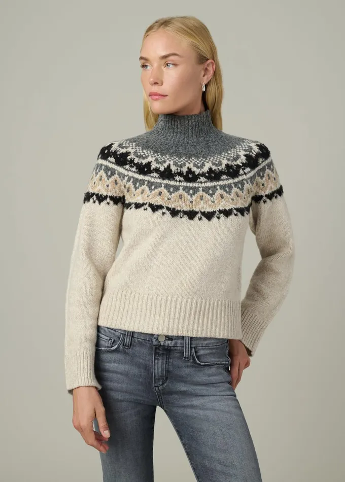 Women Sweaters Joe039s Jeans THE CELESTE FAIR ISLE SWEATER Oatmeal Charcoal Fair Isle