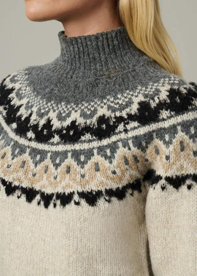 Women Sweaters Joe039s Jeans THE CELESTE FAIR ISLE SWEATER Oatmeal Charcoal Fair Isle