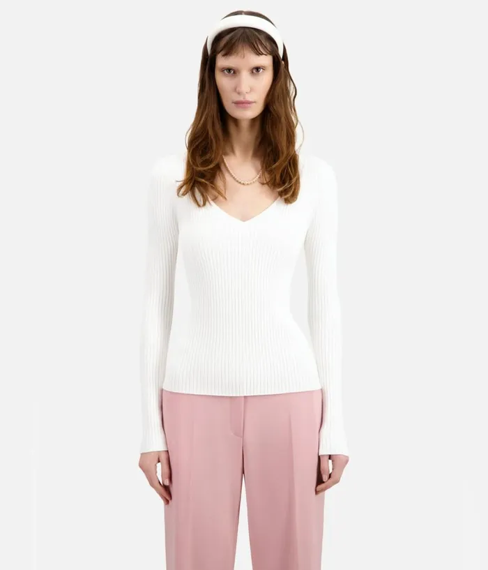 Women Sweaters THE KOOPLES Ecru Ribbed Knit Sweater Women Sweaters THE KOOPLES Ecru Ribbed Knit Sweater