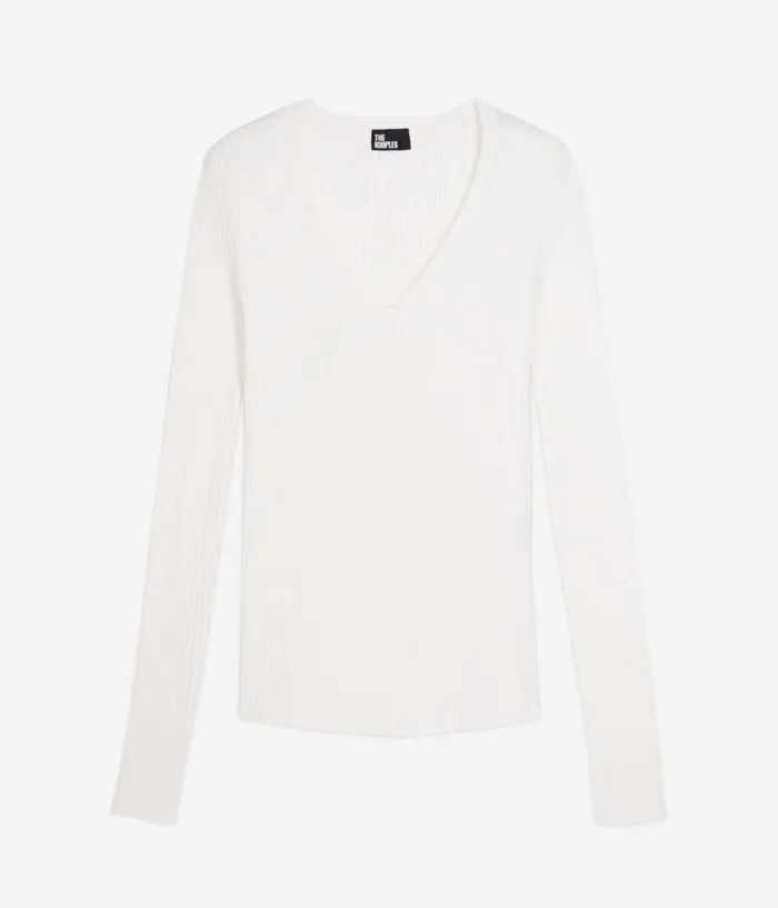 Women Sweaters THE KOOPLES Ecru Ribbed Knit Sweater Women Sweaters THE KOOPLES Ecru Ribbed Knit Sweater