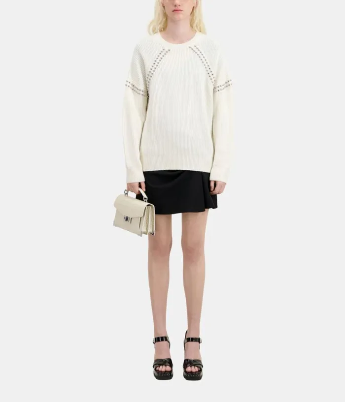 Women Sweaters THE KOOPLES Ecru Ribbed Wool And Cashmere Sweater With Studs Women Sweaters THE KOOPLES Ecru Ribbed Wool And Cashmere Sweater With Studs