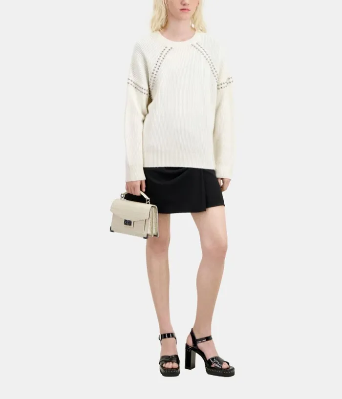 Women Sweaters THE KOOPLES Ecru Ribbed Wool And Cashmere Sweater With Studs Women Sweaters THE KOOPLES Ecru Ribbed Wool And Cashmere Sweater With Studs