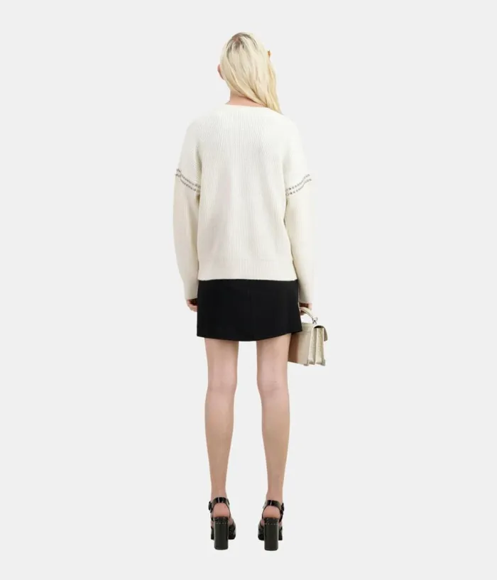 Women Sweaters THE KOOPLES Ecru Ribbed Wool And Cashmere Sweater With Studs Women Sweaters THE KOOPLES Ecru Ribbed Wool And Cashmere Sweater With Studs