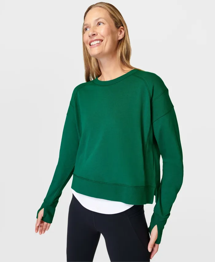 Women Sweaty Betty After Class Crop Sweatshirt Retro Green Jumpers Hoodies