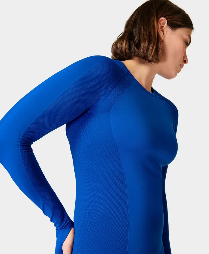 Women Sweaty Betty Athlete Seamless Gym Long Sleeve Top Lightning Blue Long Sleeve Tops