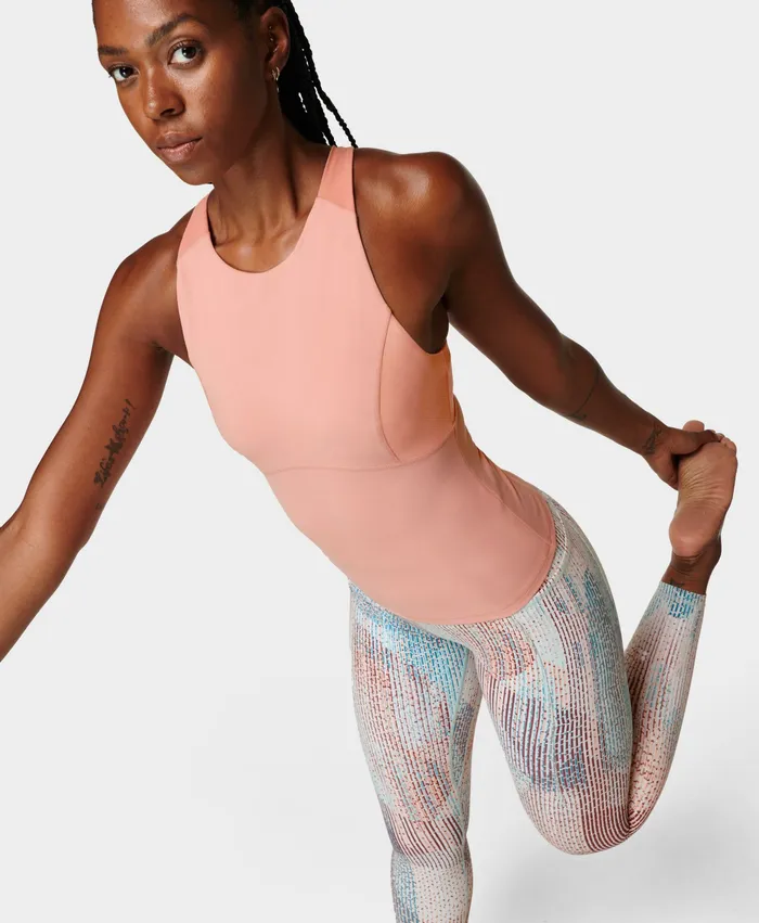 Women Sweaty Betty Super Soft High Neck Rib Workout Vest Bloom Pink Vest Tops