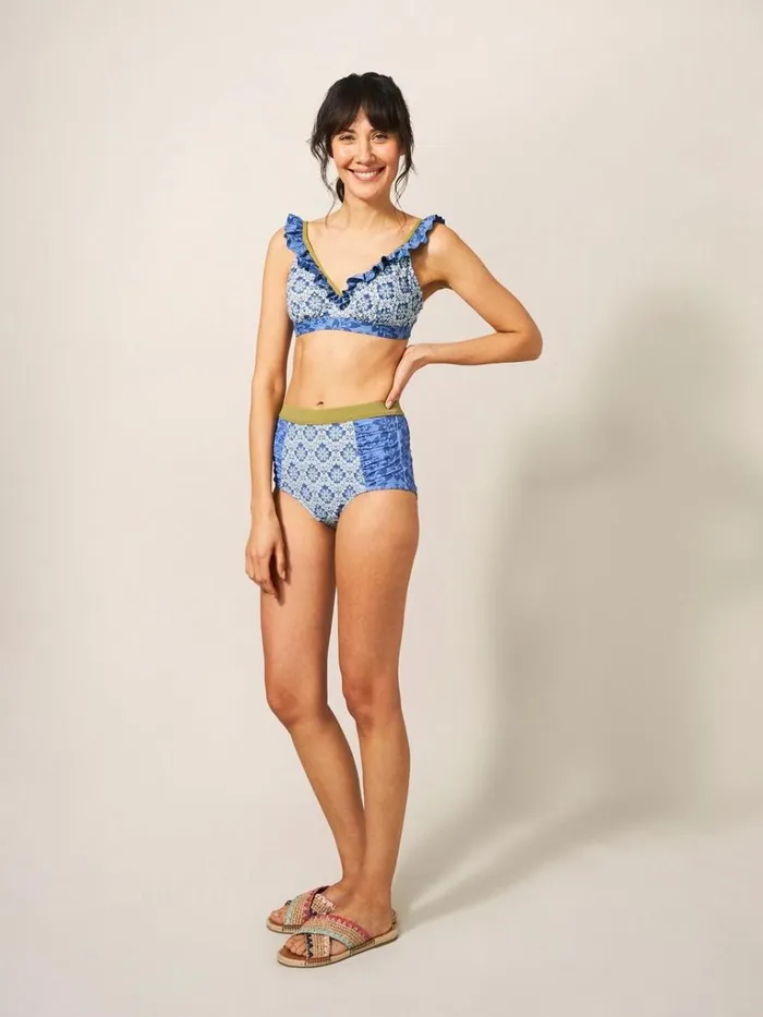 Women SWIMWEAR White Stuff Beth High Waist Bikini Bottom Blue Multi
