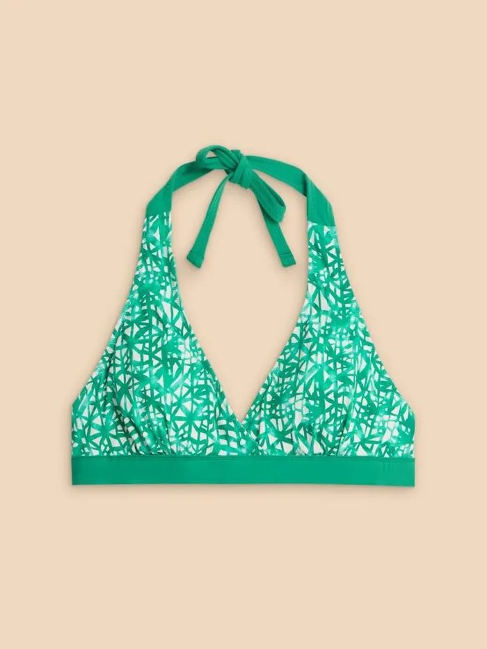 Women SWIMWEAR White Stuff Sunshine Reversible Halter Neck Bikini Top Green Multi