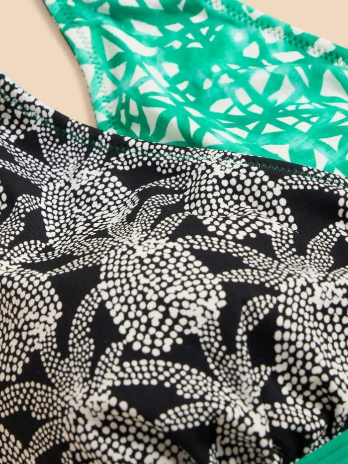 Women SWIMWEAR White Stuff Sunshine Reversible Halter Neck Bikini Top Green Multi