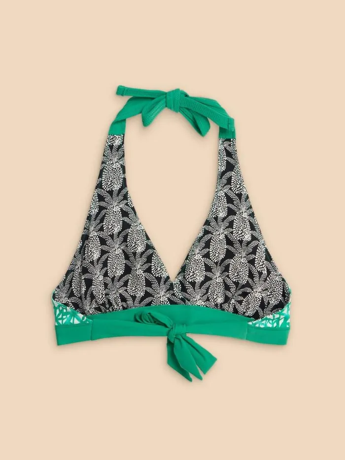 Women SWIMWEAR White Stuff Sunshine Reversible Halter Neck Bikini Top Green Multi