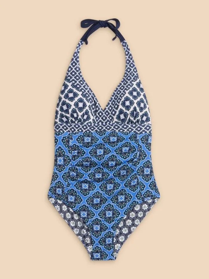 Women SWIMWEAR White Stuff Sunshine Reversible Halter Neck Swimsuit Navy Multi