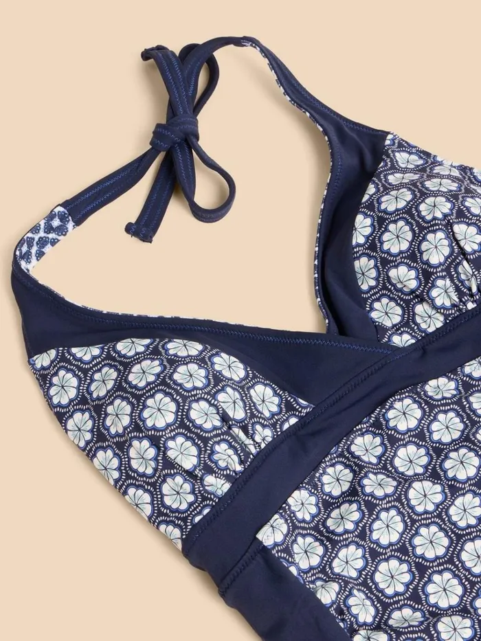 Women SWIMWEAR White Stuff Sunshine Reversible Halter Neck Swimsuit Navy Multi