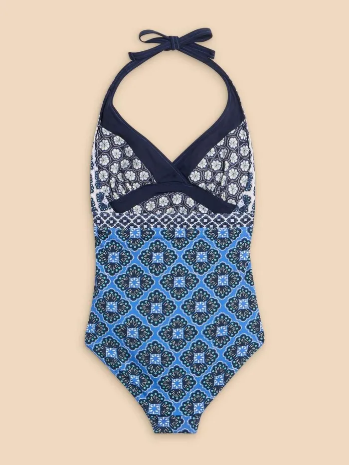 Women SWIMWEAR White Stuff Sunshine Reversible Halter Neck Swimsuit Navy Multi
