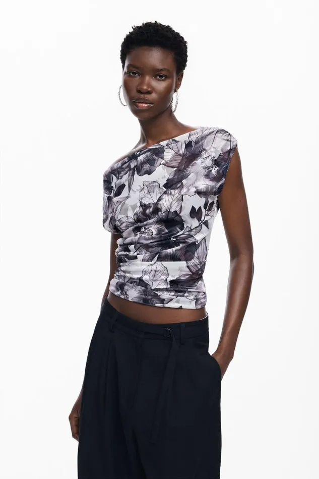 Women Tshirts Desigual Asymmetric Floral Tshirt