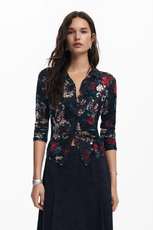 Women Tshirts Desigual Floral Print Tulle Tshirt