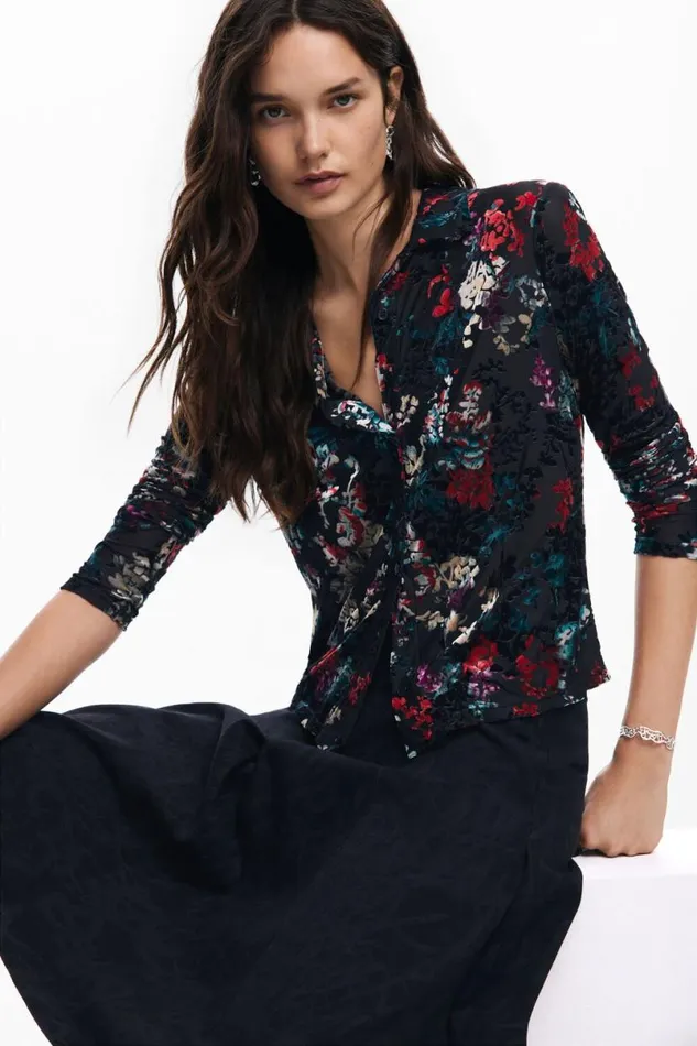 Women Tshirts Desigual Floral Print Tulle Tshirt