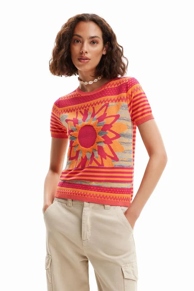 Women Tshirts Desigual Knit Flower Tshirt