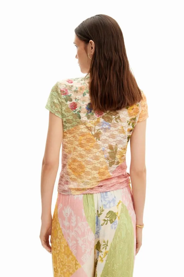 Women Tshirts Desigual Lace Tshirt With Floral Pattern