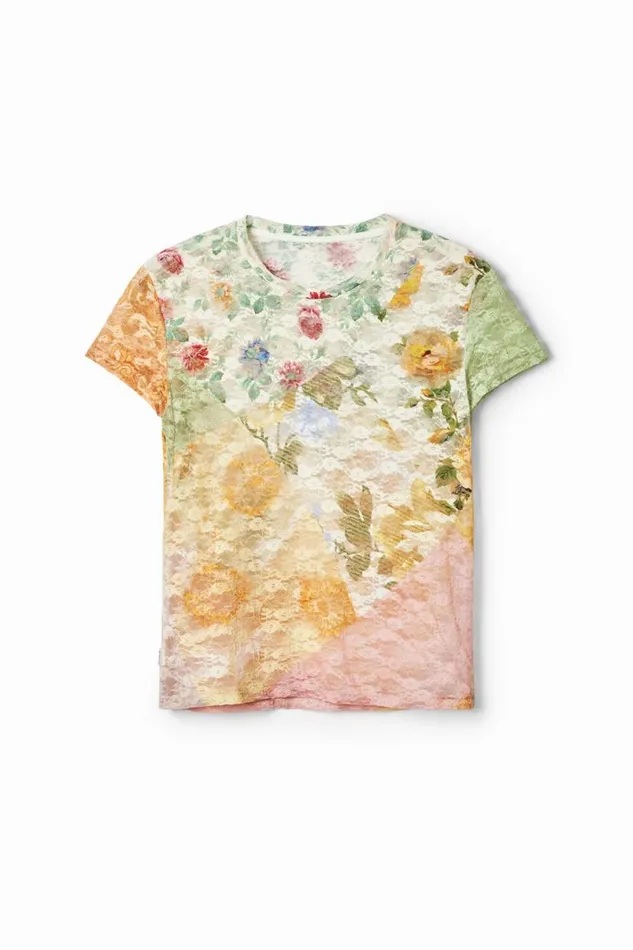 Women Tshirts Desigual Lace Tshirt With Floral Pattern