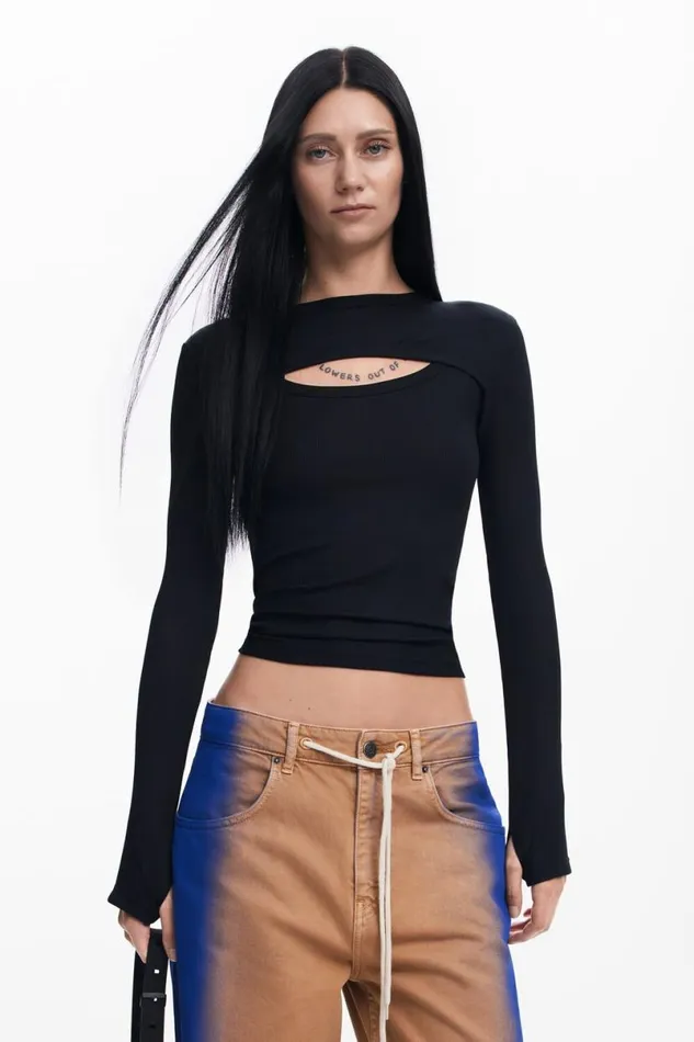 Women Tshirts Desigual Maitrepierre Cutout Neckline Tshirt