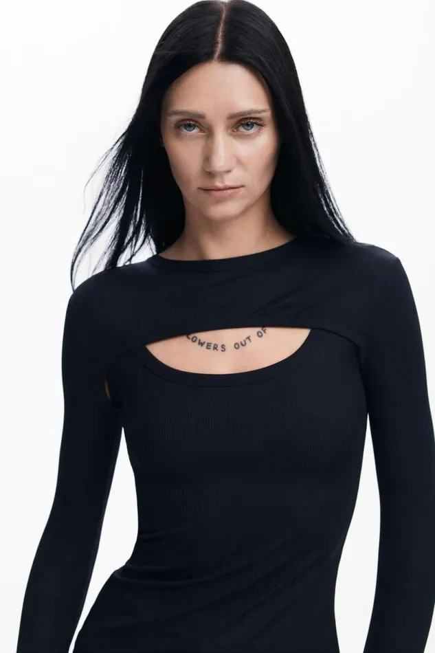 Women Tshirts Desigual Maitrepierre Cutout Neckline Tshirt