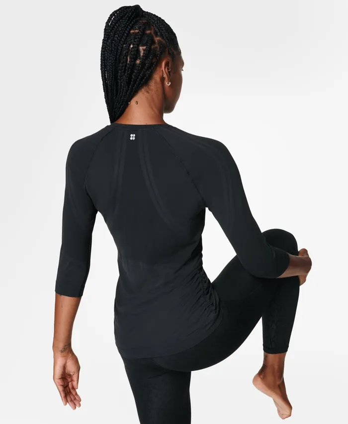 Women TShirts Sweaty Betty Dynamic Seamless Yoga Top Black