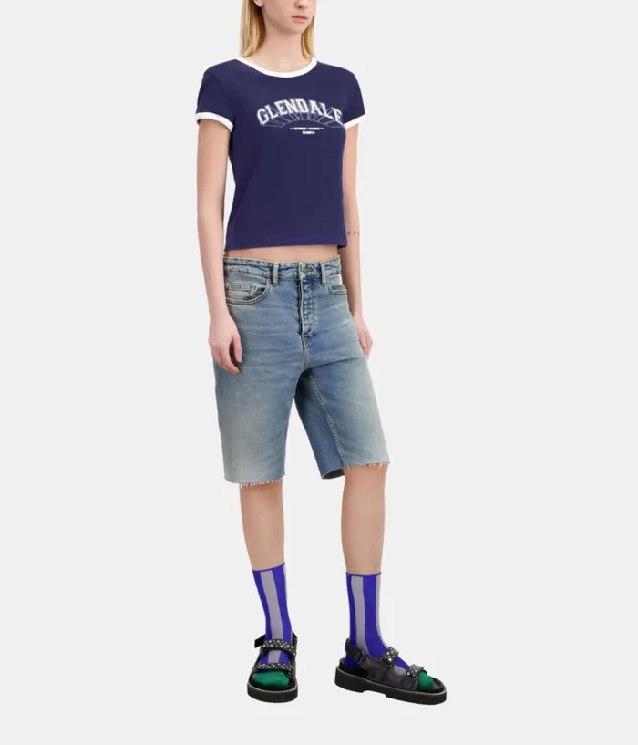 Women Tshirts THE KOOPLES Navy Blue Tshirt With Glendale Serigraphy