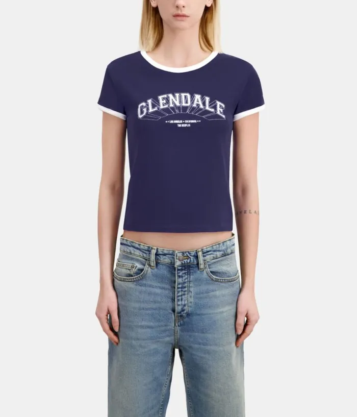 Women Tshirts THE KOOPLES Navy Blue Tshirt With Glendale Serigraphy