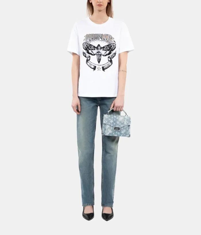 Women Tshirts THE KOOPLES White Tshirt With Skull Butterfly Serigraphy