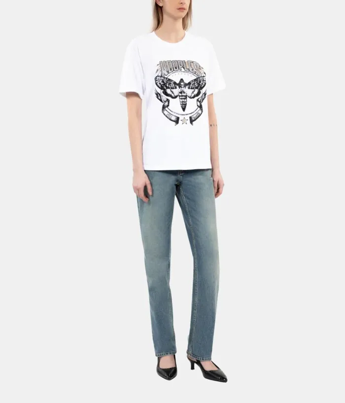 Women Tshirts THE KOOPLES White Tshirt With Skull Butterfly Serigraphy Women Tshirts THE KOOPLES White Tshirt With Skull Butterfly Serigraphy